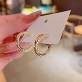 925 Sterling silver column Golden plain Hoop earrings -A182G